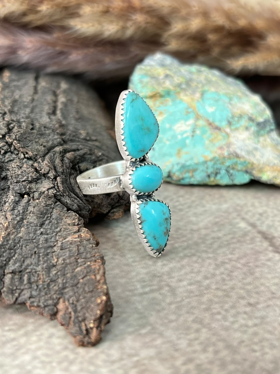 Handmade Sterling Silver Campitos Turquoise Collection: Adjustable Ring Signed Nizhoni