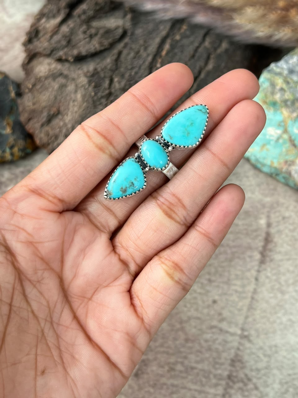 Handmade Sterling Silver Campitos Turquoise Collection: Adjustable Ring Signed Nizhoni