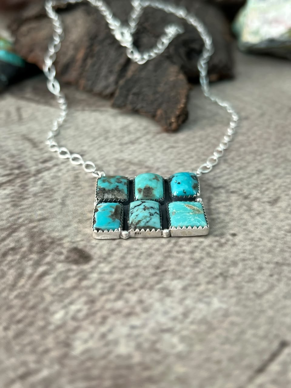 Handmade Sterling Silver Campitos Turquoise Collection: Necklace Signed Nizhoni
