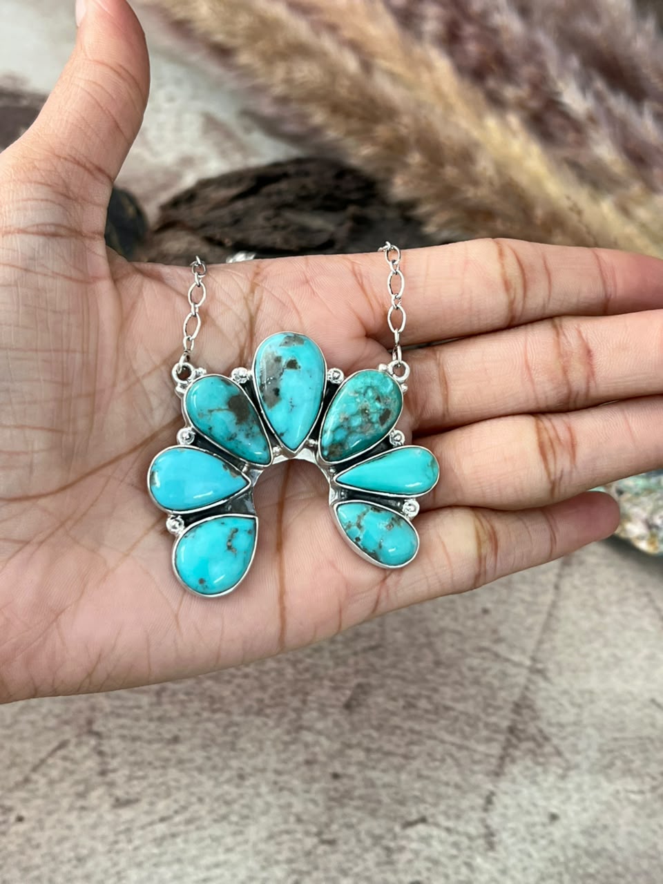 Handmade Sterling Silver Campitos Turquoise Collection: Naja Necklace Signed Nizhoni
