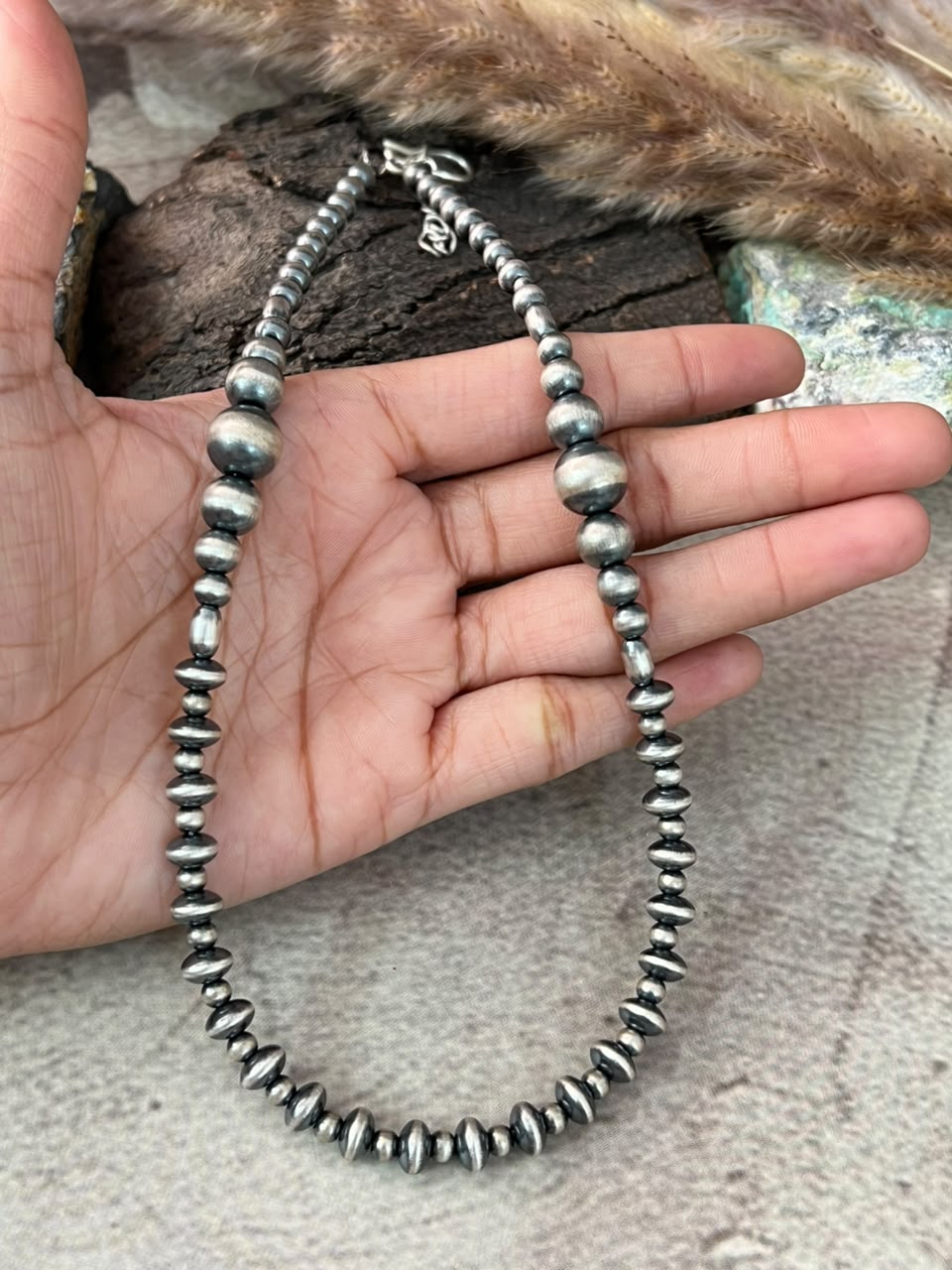 Handmade Sterling Silver Beaded Necklace Signed Nizhoni
