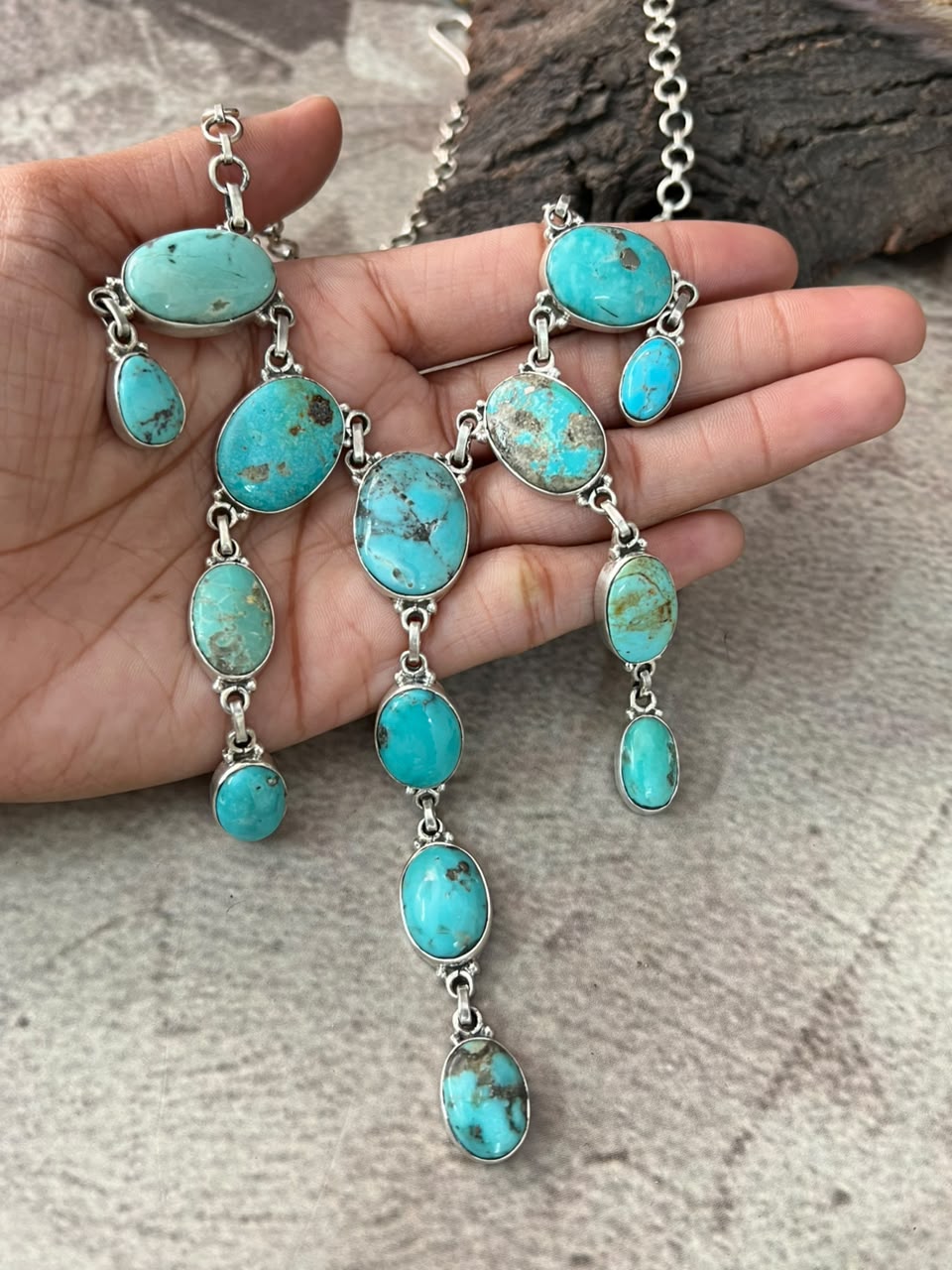 Handmade Sterling Silver Campitos Turquoise Collection: 'Y Shaped' Necklace Signed Nizhoni
