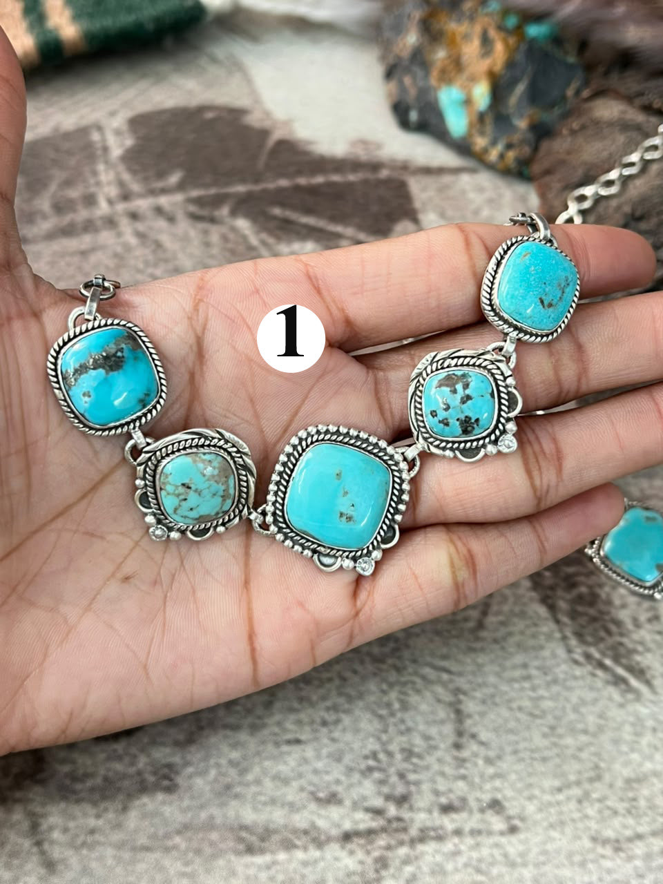 Handmade Sterling Silver Campitos Turquoise Collection: Choker Necklace Signed Nizhoni