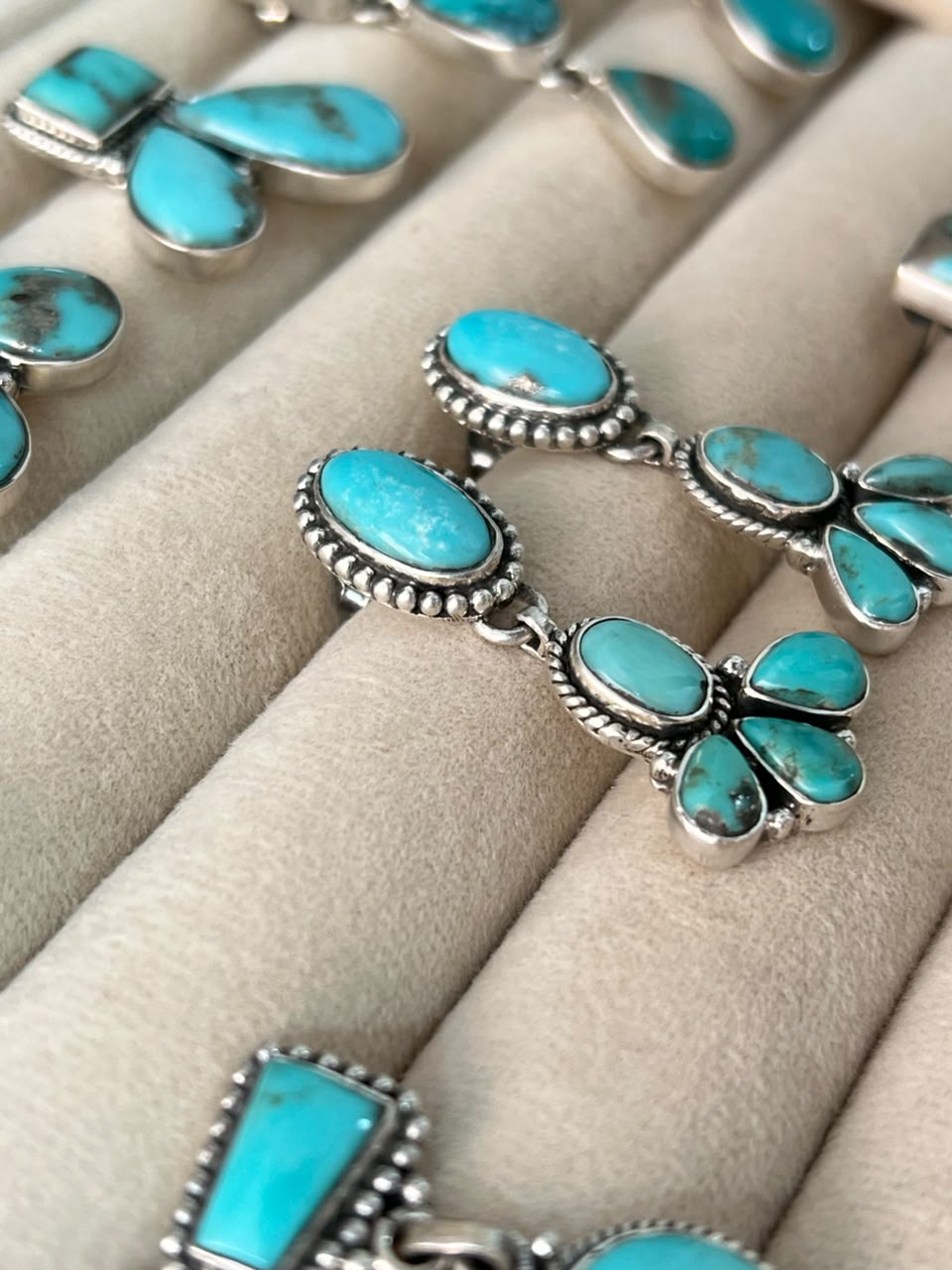 Handmade Sterling Silver Campitos Turquoise Collection: Post Dangle/Studs Earrings Signed Nizhoni
