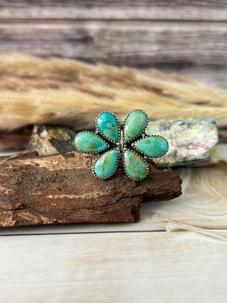 Handmade Sterling Silver Kingman Turquoise Adjustable Ring Signed Nizhoni