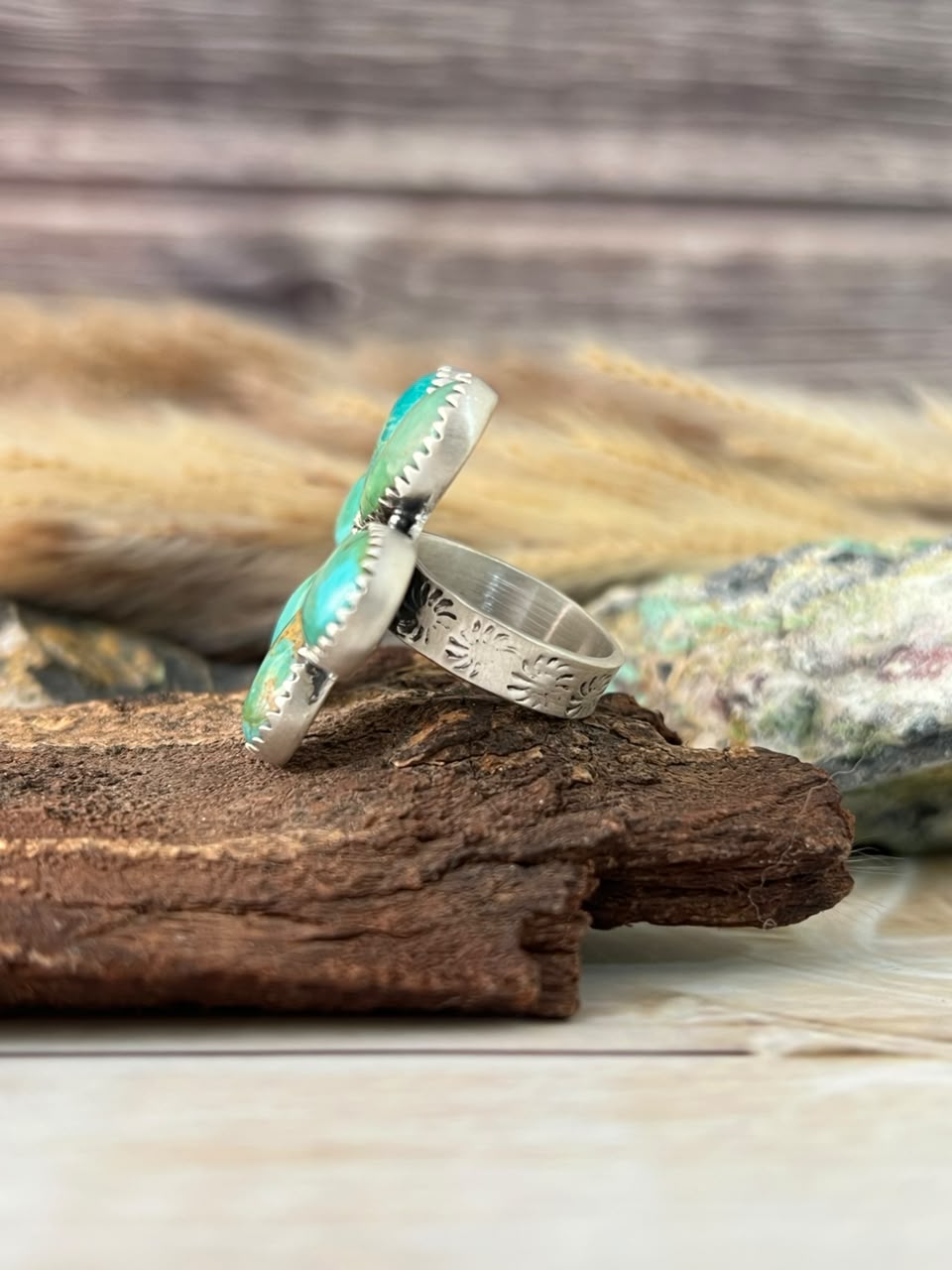 Handmade Sterling Silver Kingman Turquoise Adjustable Ring Signed Nizhoni