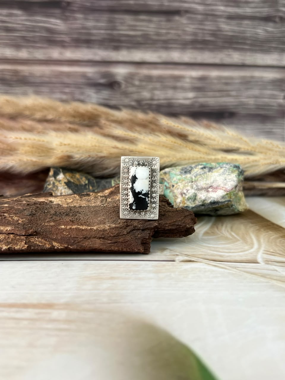 Handmade Sterling Silver White Buffalo Adjustable Ring Signed Nizhoni