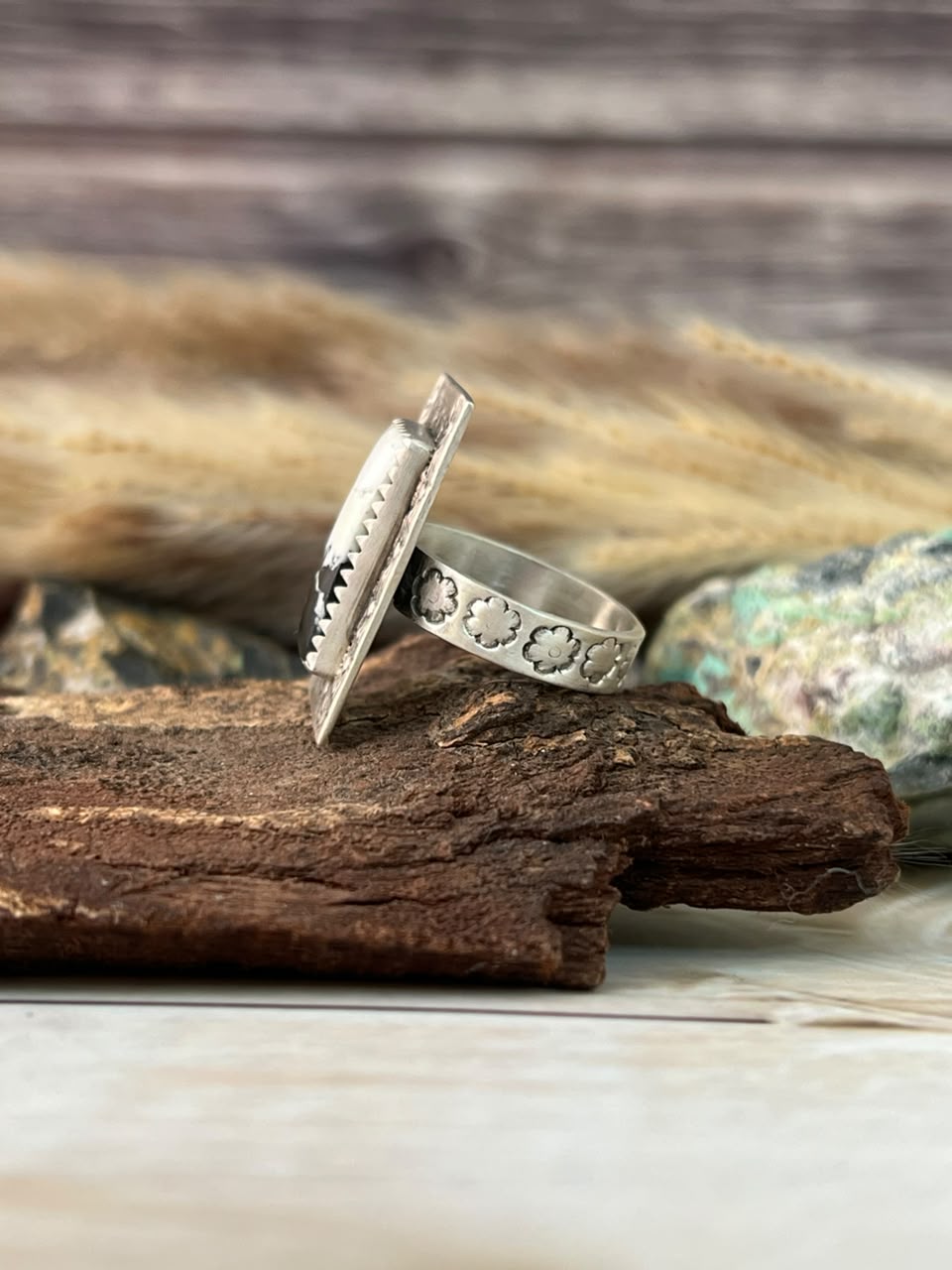 Handmade Sterling Silver White Buffalo Adjustable Ring Signed Nizhoni