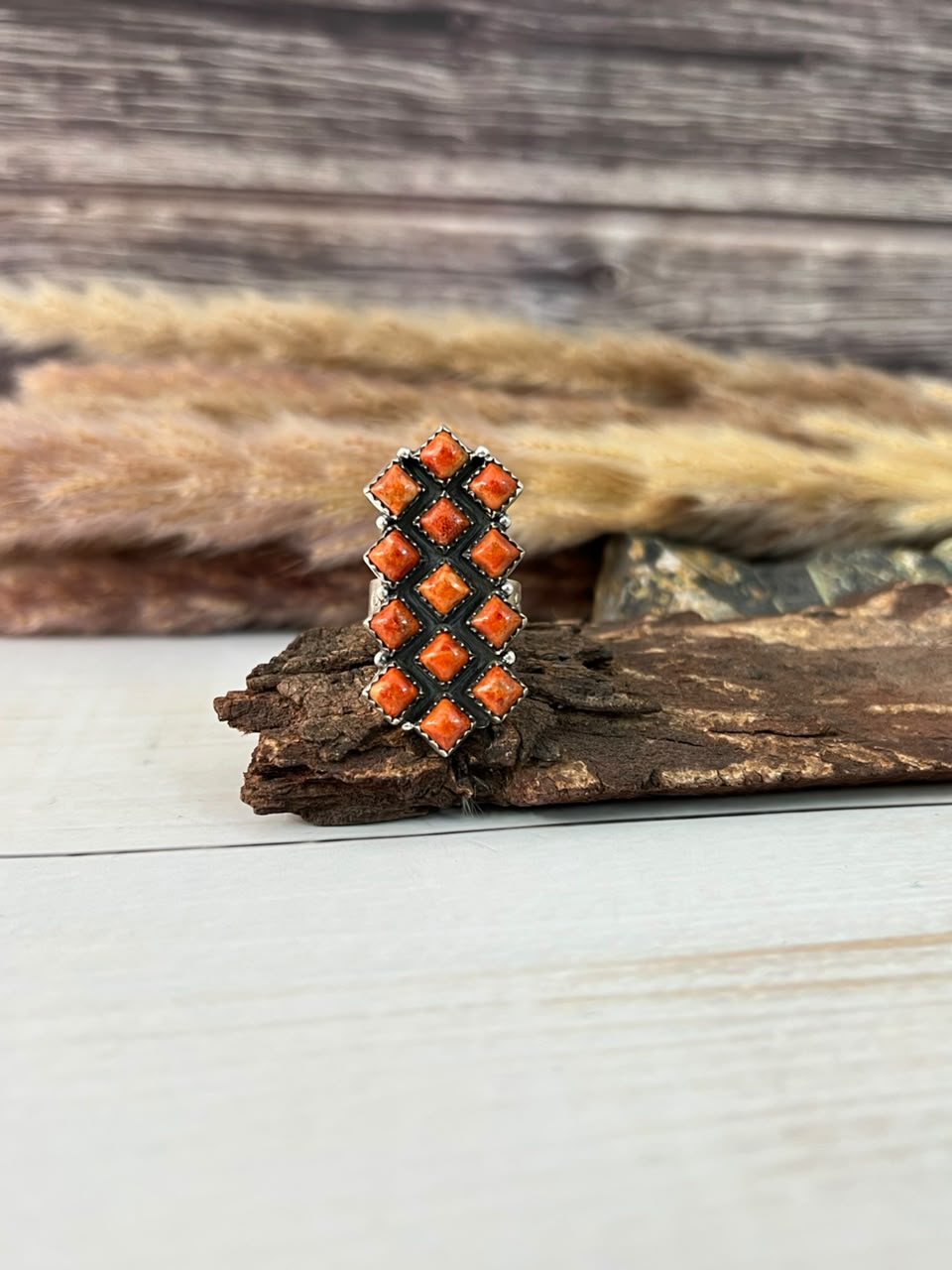 Handmade Sterling Silver Orange Mojave Adjustable Ring Signed Nizhoni