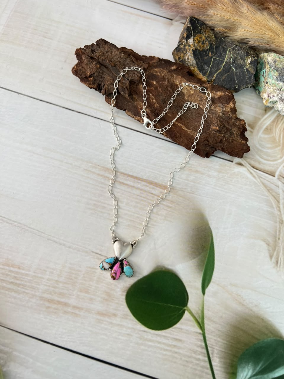 Handmade Sterling Silver Cotton Candy Heart Collection: Necklace Signed Nizhoni