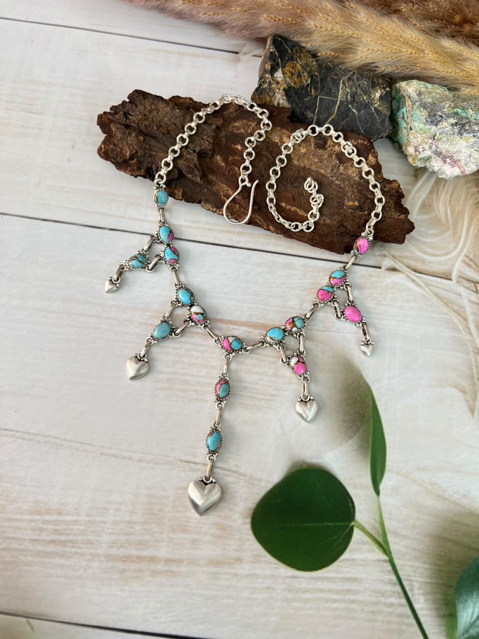 Handmade Sterling Silver Cotton Candy Heart Collection: Necklace Signed Nizhoni