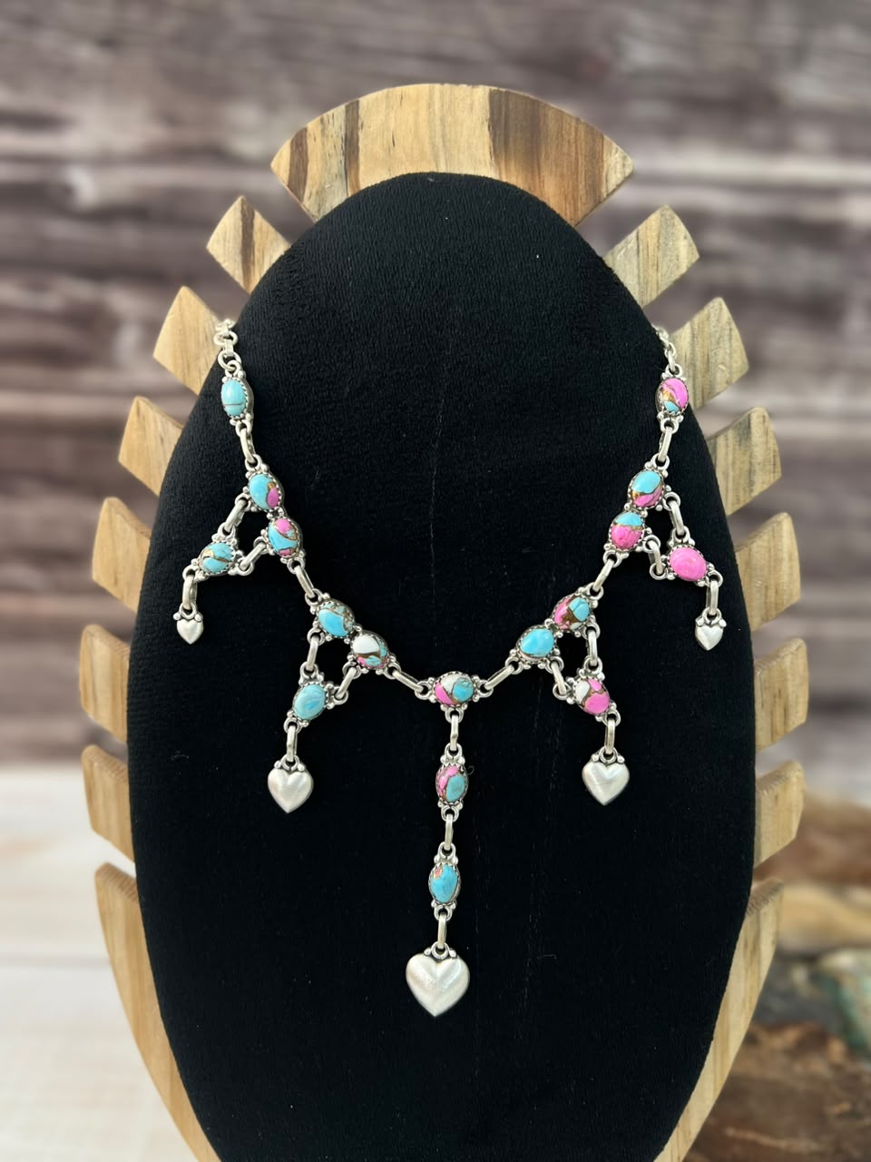 Handmade Sterling Silver Cotton Candy Heart Collection: Necklace Signed Nizhoni