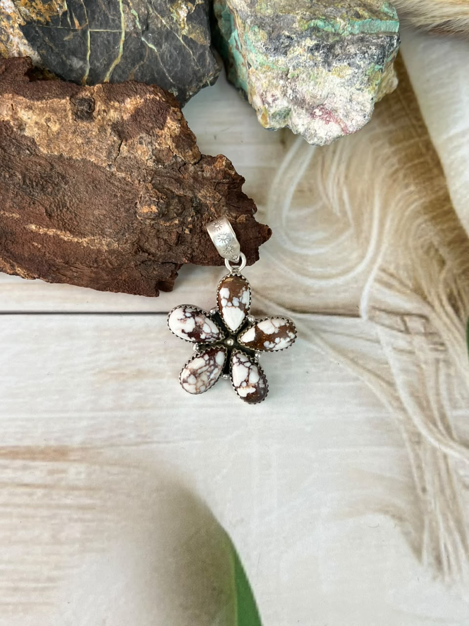 Handmade Sterling Silver Wildhorse Magnesite Pendant Signed Nizhoni