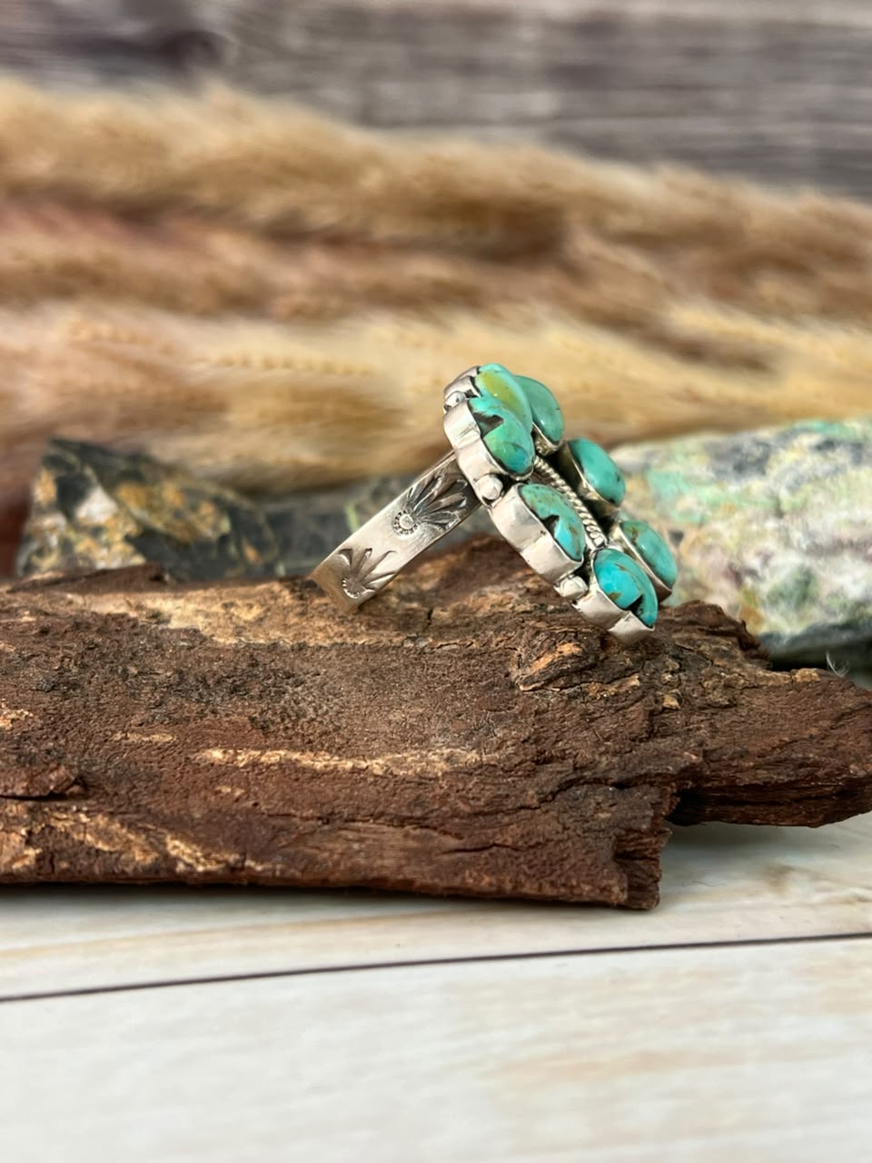 Handmade Sterling Silver Kingman Turquoise Naja Heart Adjustable Ring Signed Nizhoni