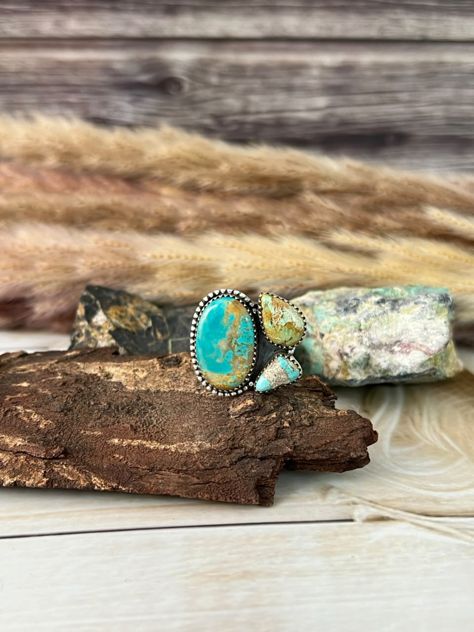 Handmade Sterling Silver Royston Ribbon Turquoise Adjustable Ring Signed Nizhoni