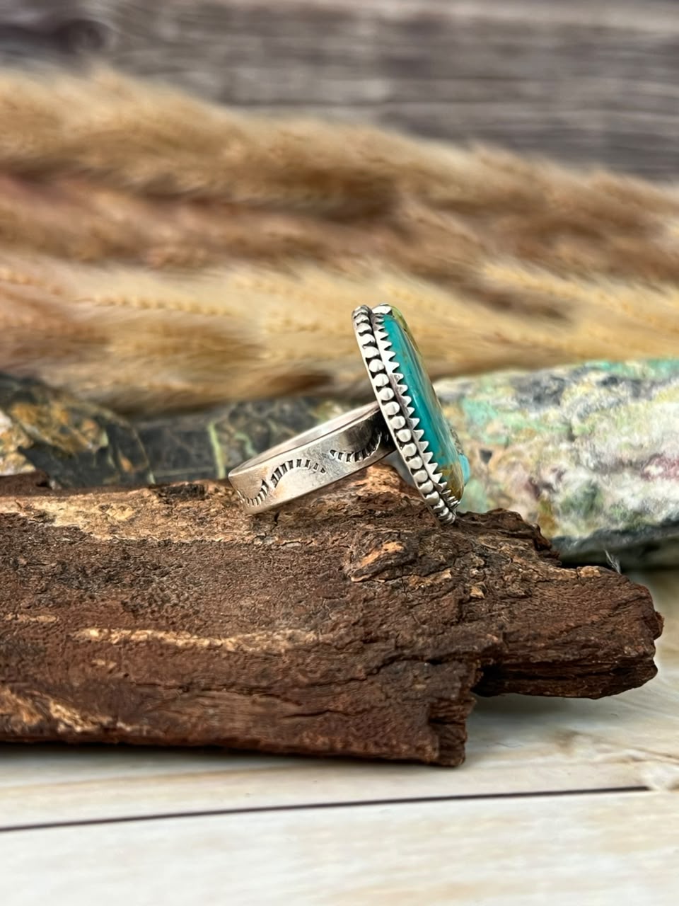 Handmade Sterling Silver Royston Ribbon Turquoise Adjustable Ring Signed Nizhoni