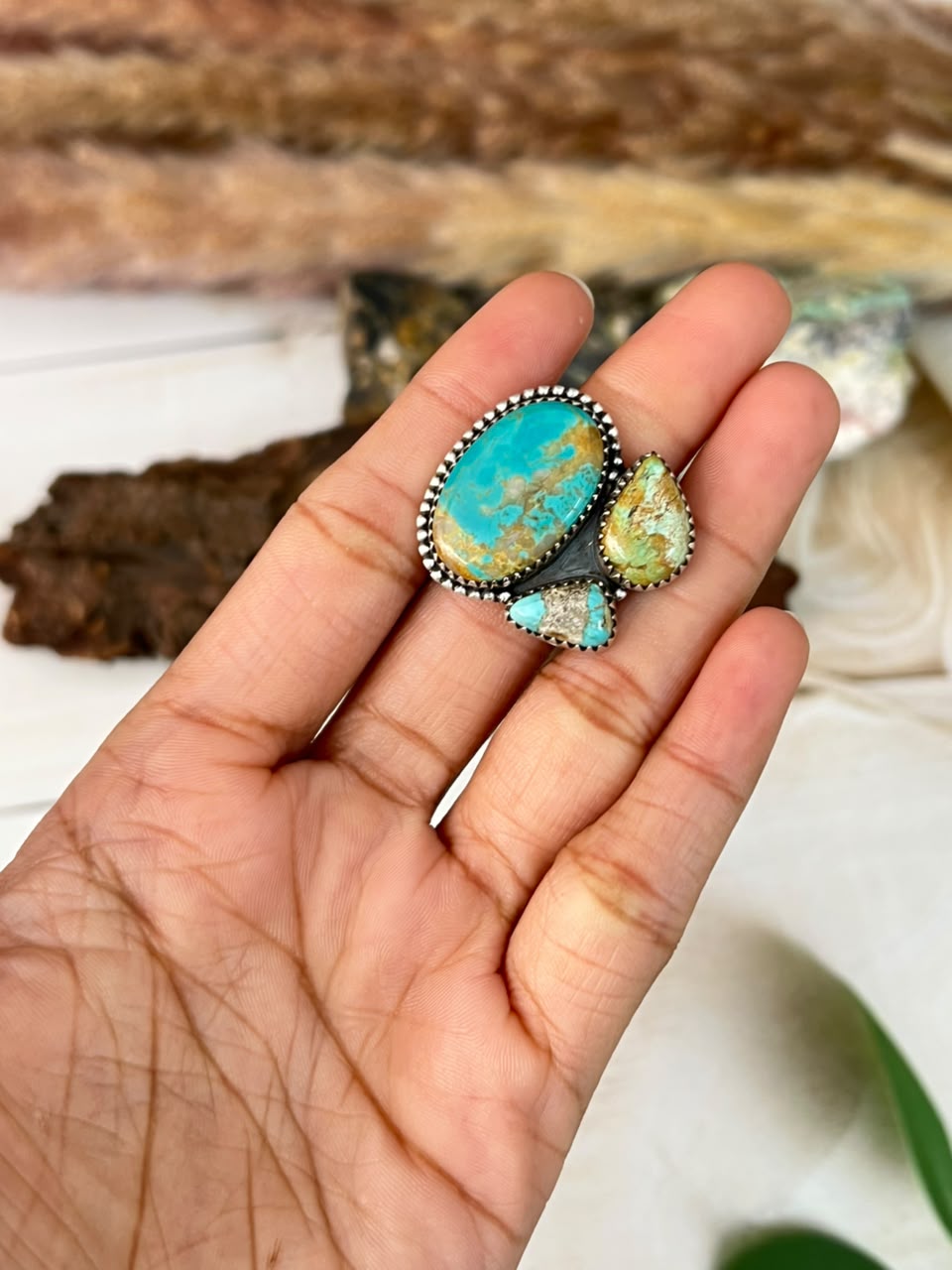Handmade Sterling Silver Royston Ribbon Turquoise Adjustable Ring Signed Nizhoni
