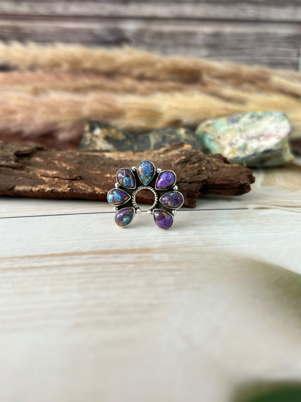Handmade Sterling Silver Purple Dream Mojave Naja Adjustable Ring Signed Nizhoni