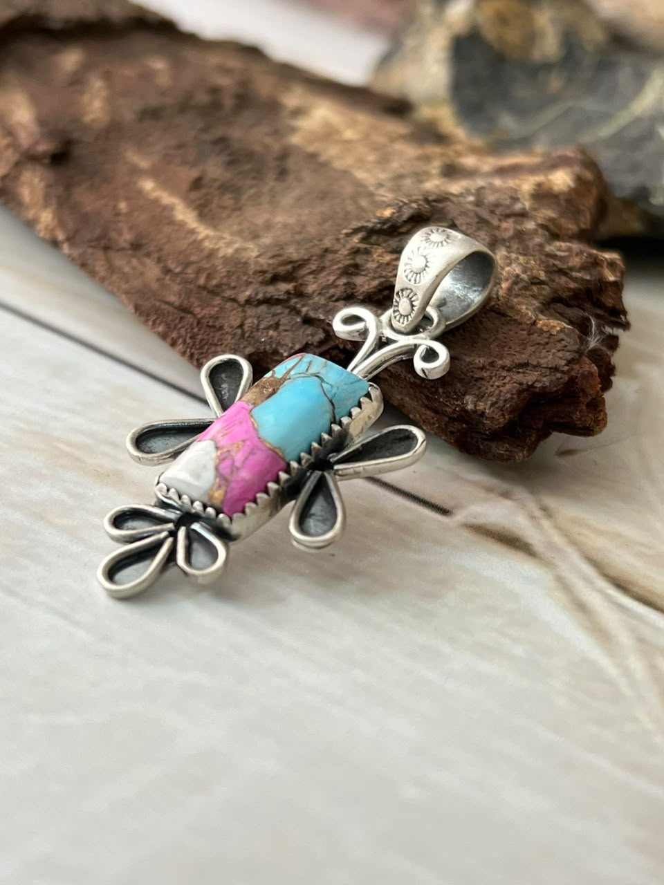 Handmade Sterling Silver Cotton Candy Pendant Signed Nizhoni