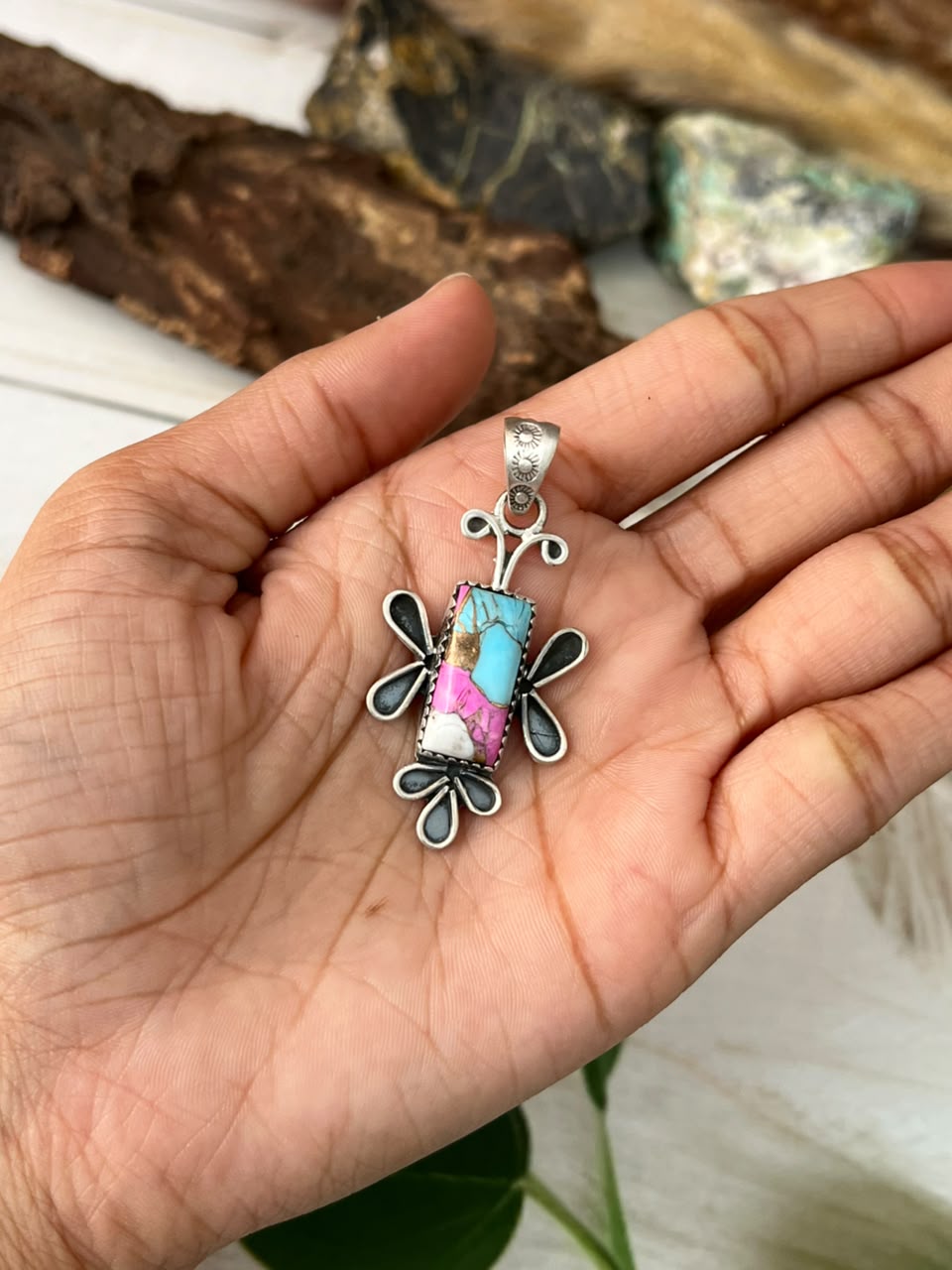 Handmade Sterling Silver Cotton Candy Pendant Signed Nizhoni