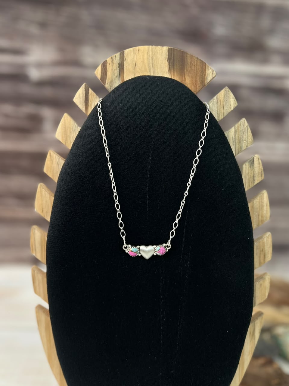 Handmade Sterling Silver Cotton Candy Heart Collection: Necklace Signed Nizhoni