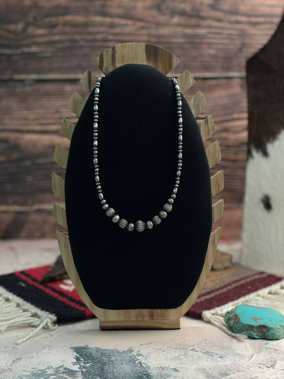 Handmade Sterling Silver Beaded Necklace Signed Nizhoni