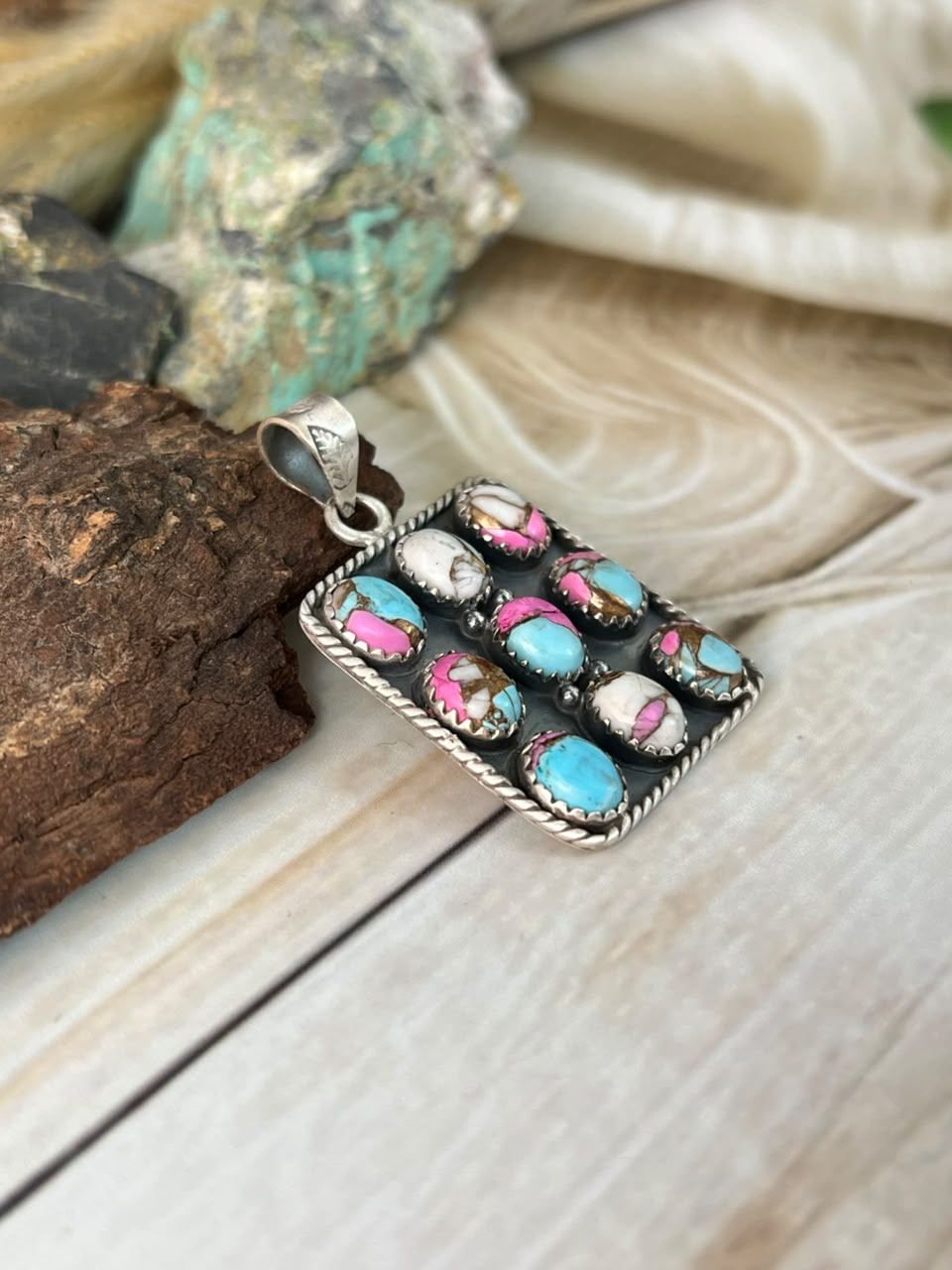 Handmade Sterling Silver Cotton Candy Pendant Signed Nizhoni