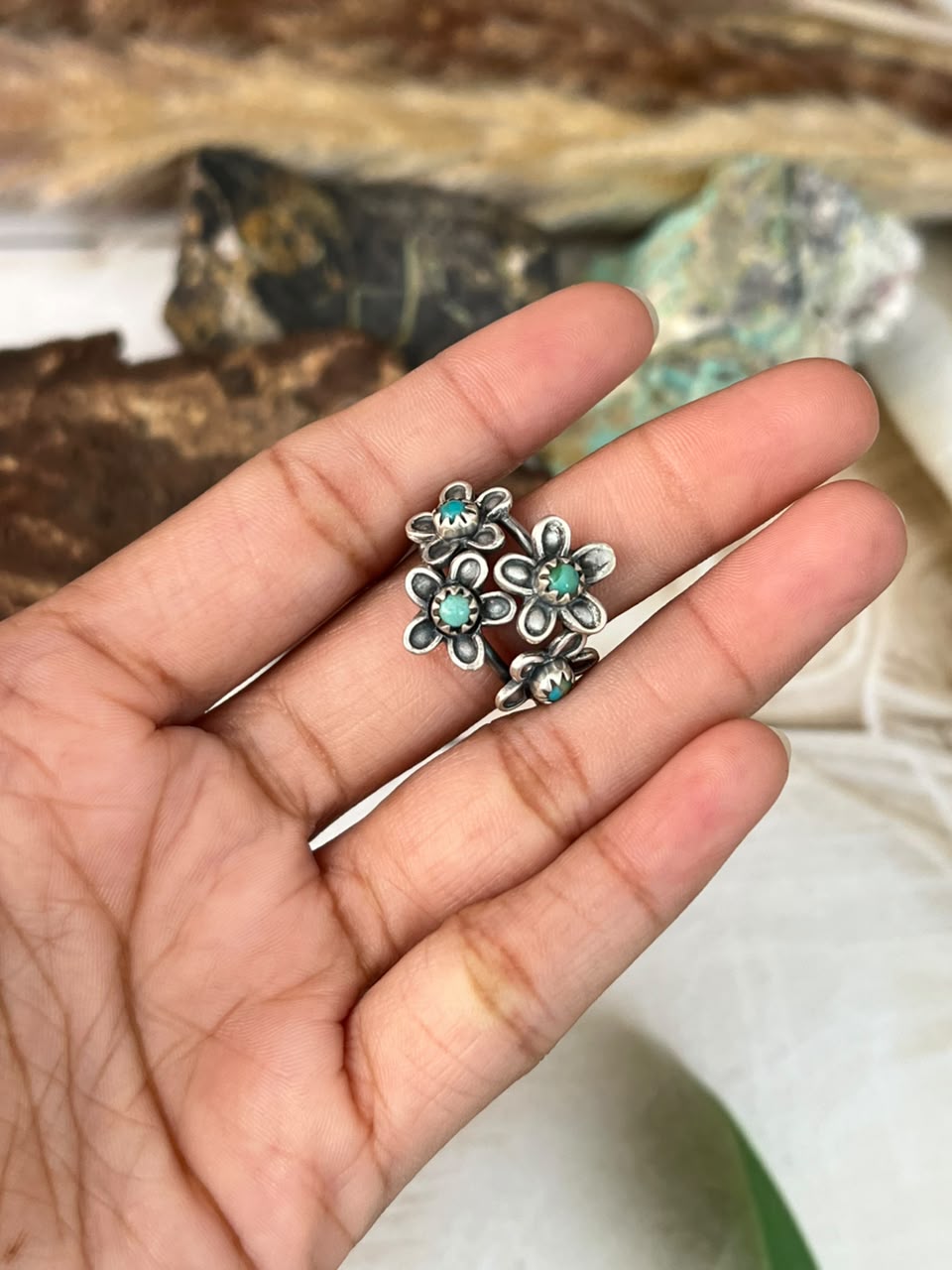 Handmade Sterling Silver Kingman Turquoise Adjustable Ring