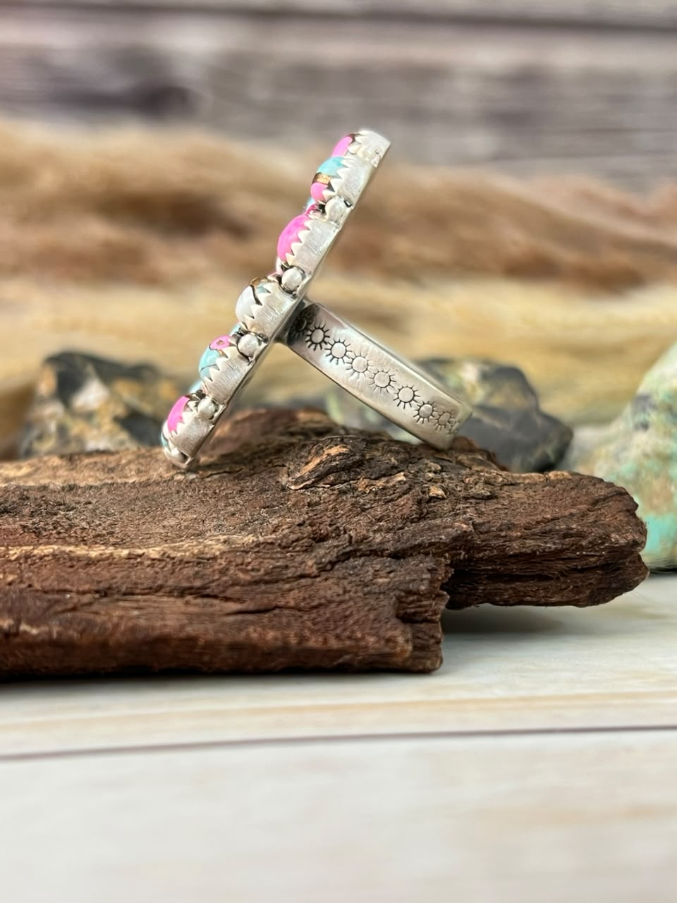 Handmade Sterling Silver Cotton Candy Cobble Stone Adjustable Ring Signed Nizhoni
