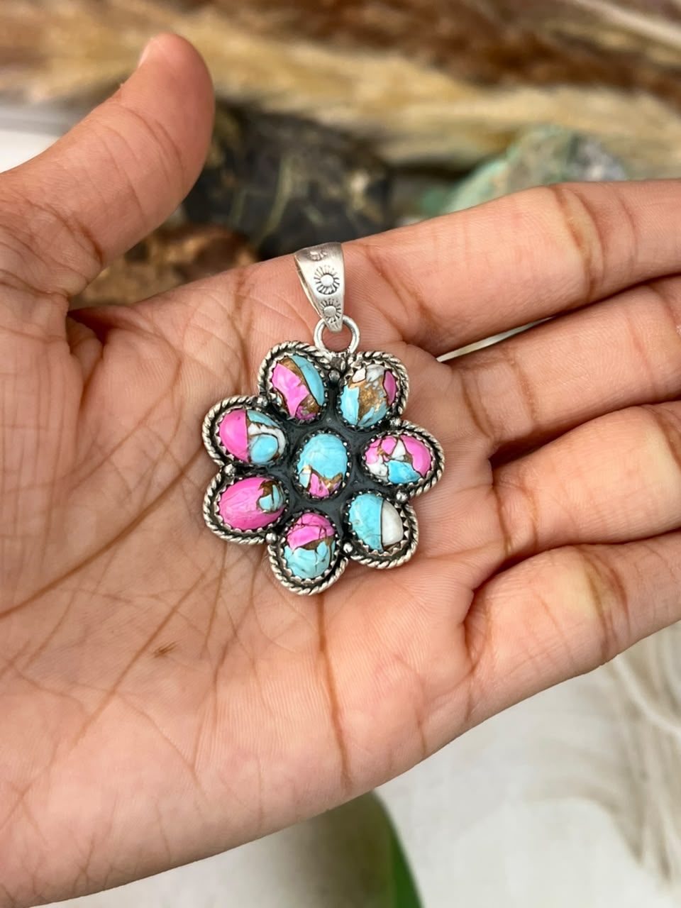 Handmade Sterling Silver Cotton Candy Pendant Signed Nizhoni