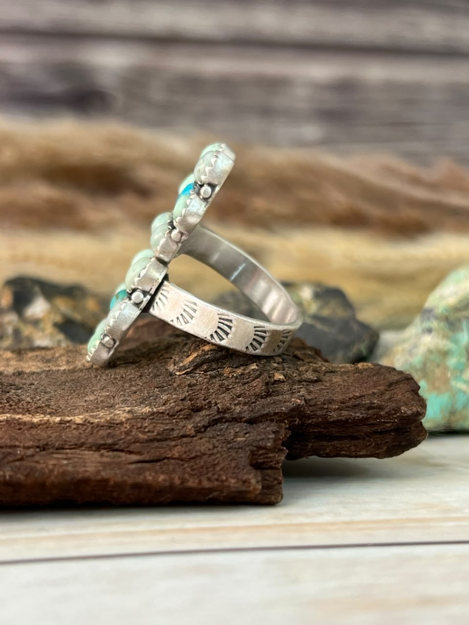 Handmade Sterling Silver Paloma with Kingman Turquoise Adjustable Ring Signed Nizhoni