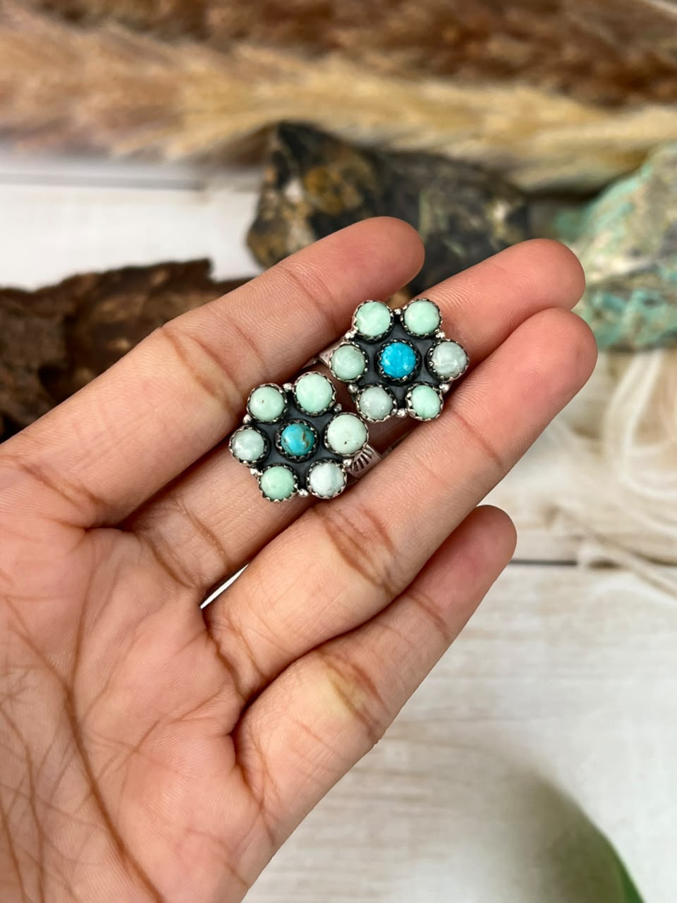 Handmade Sterling Silver Paloma with Kingman Turquoise Adjustable Ring Signed Nizhoni