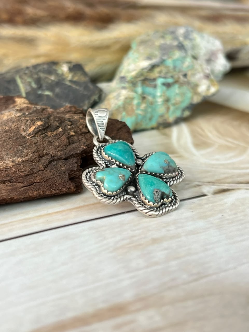 Handmade Sterling Silver Kingman Turquoise Pendant Signed Nizhoni