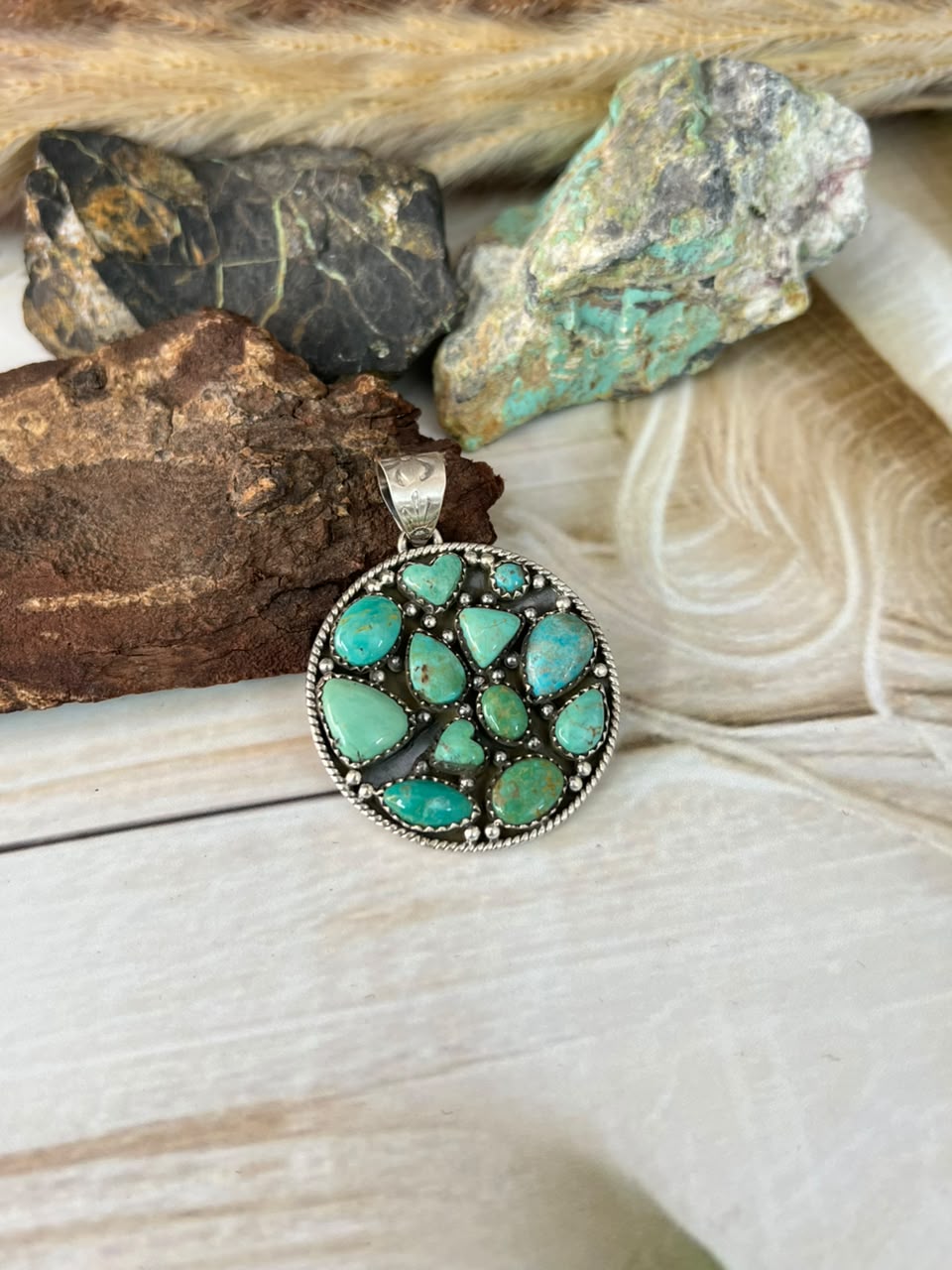 Handmade Sterling Silver Carico Lake Turquoise Pendant Signed Nizhoni