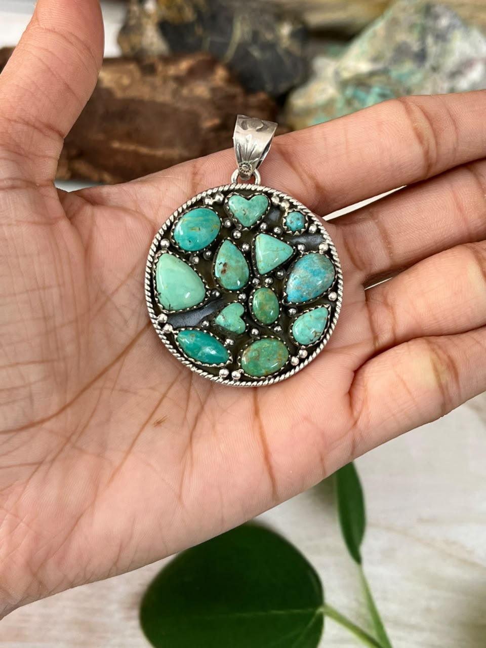 Handmade Sterling Silver Carico Lake Turquoise Pendant Signed Nizhoni