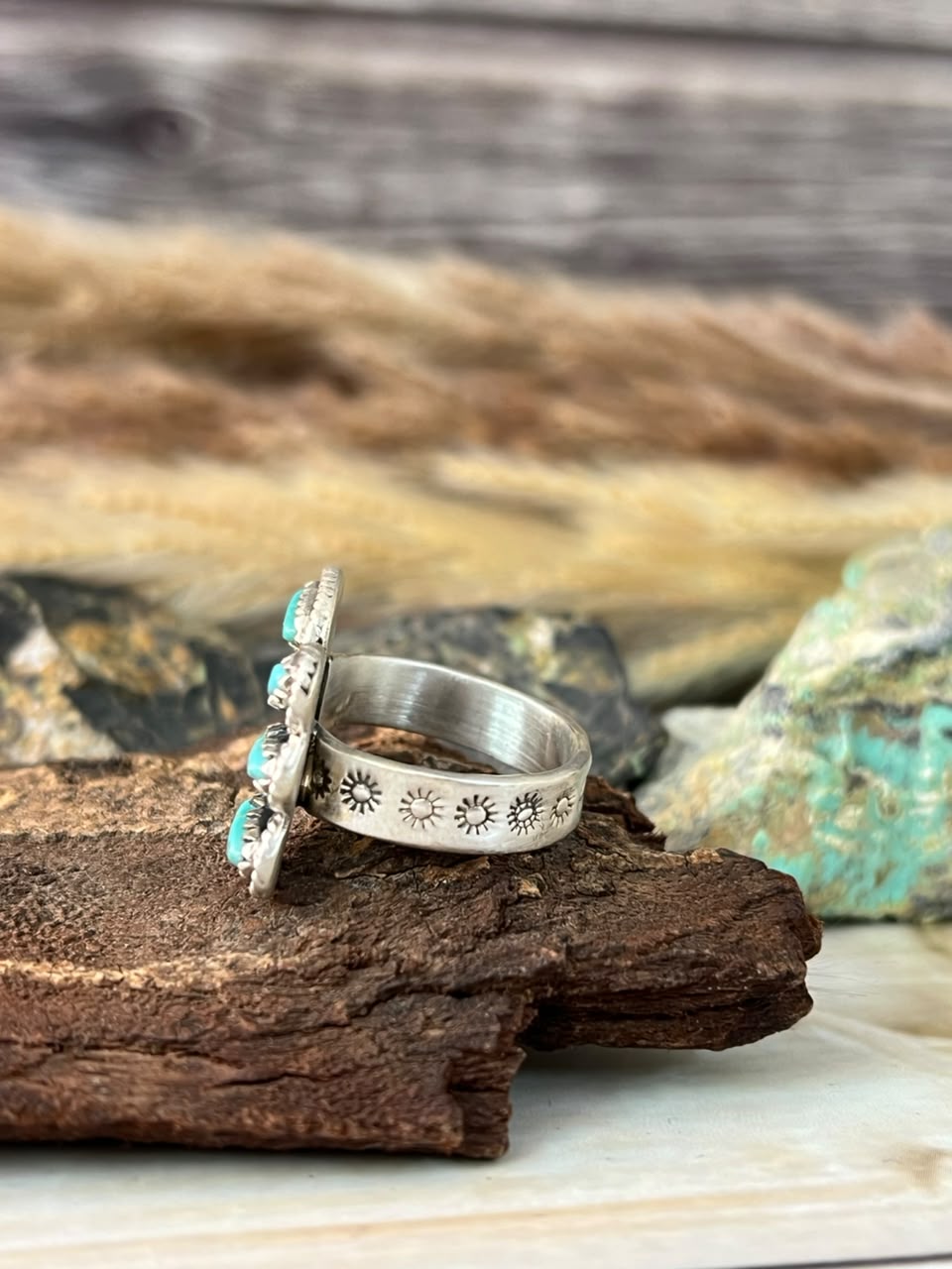 Handmade Sterling Silver Kingman Turquoise Adjustable Ring Signed Nizhoni