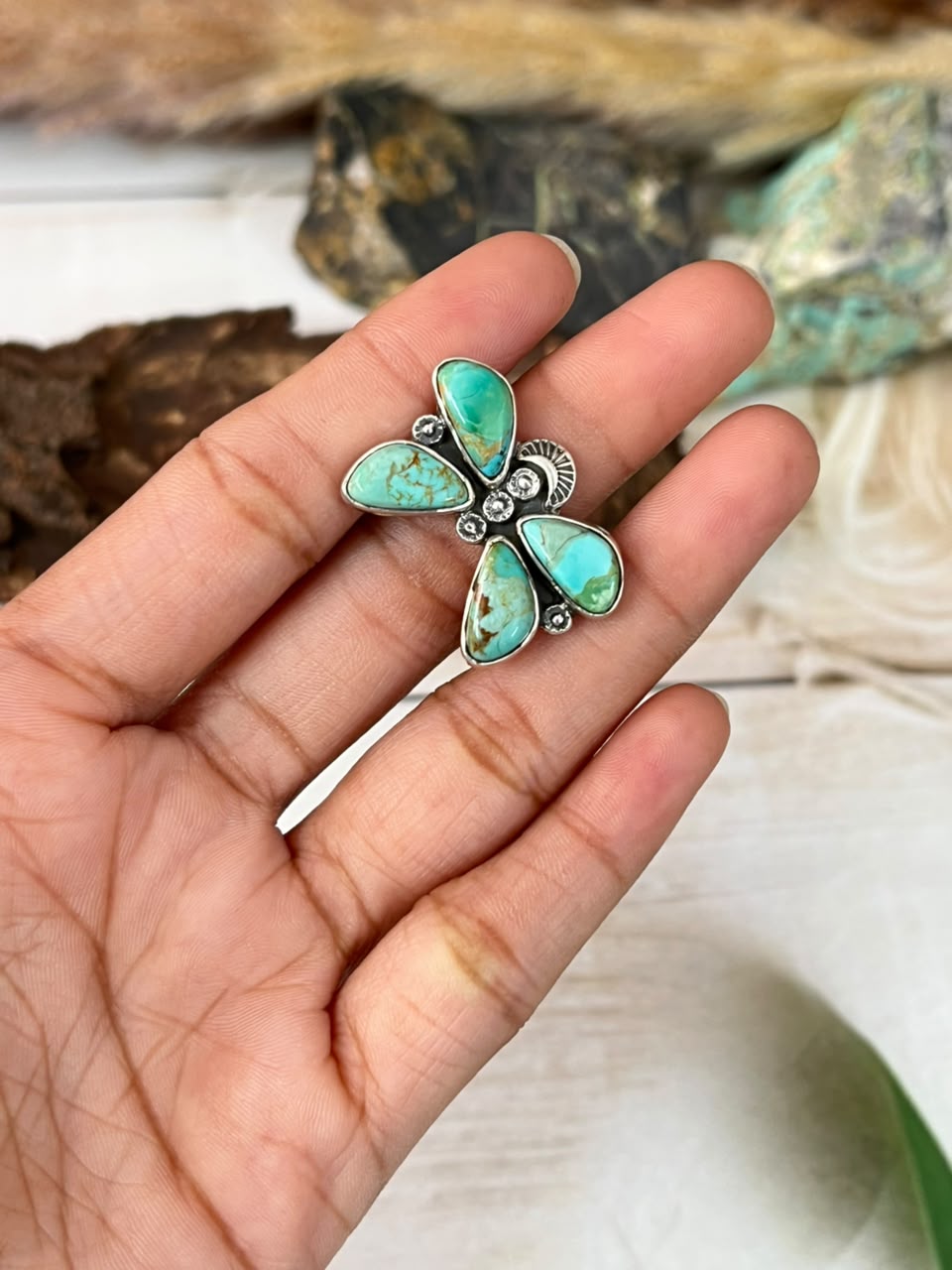 Handmade Sterling Silver Kingman Turquoise Adjustable Ring Signed Nizhoni