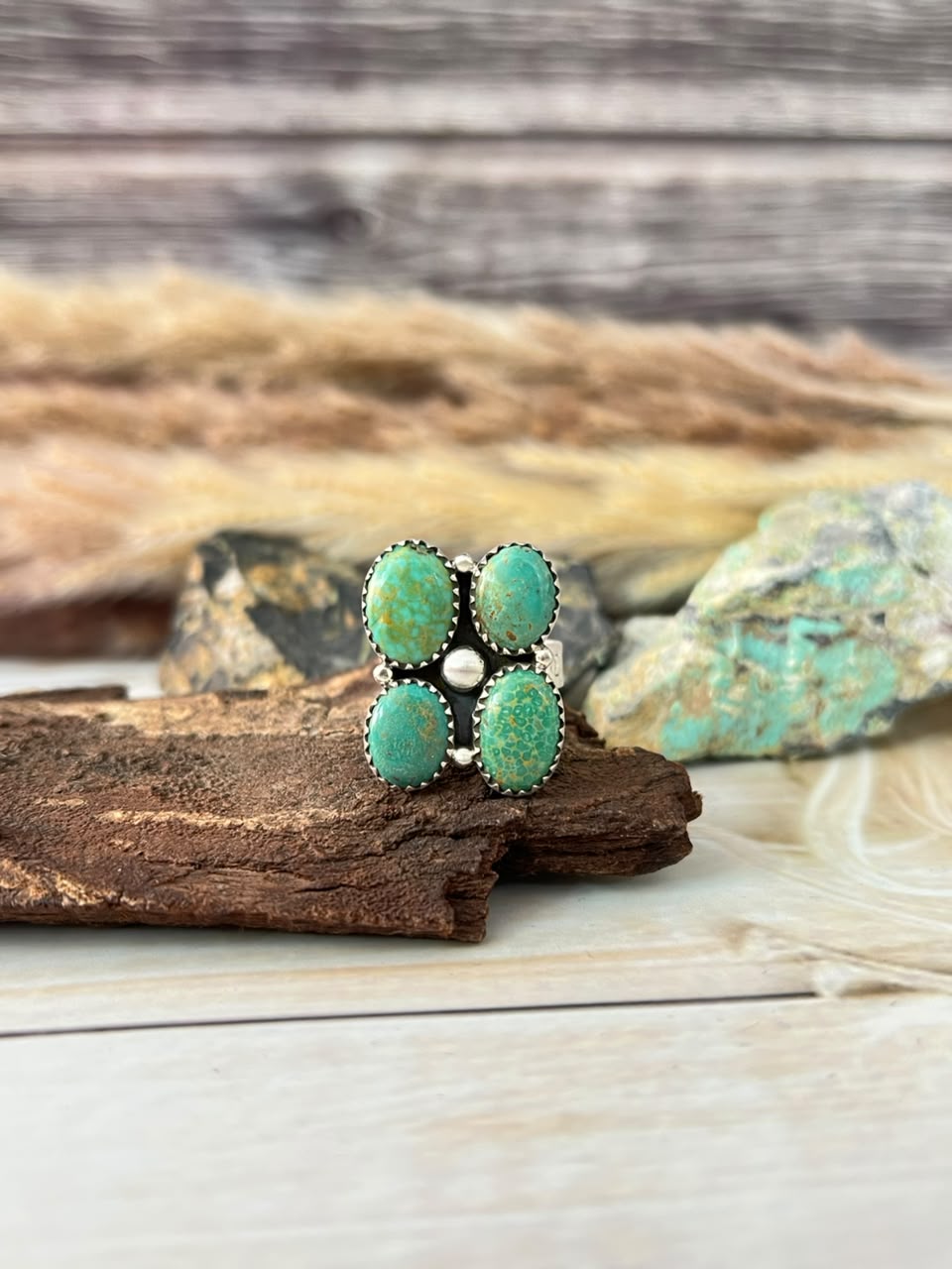 Handmade Sterling Silver Carico Lake Turquoise Adjustable Ring Signed Nizhoni