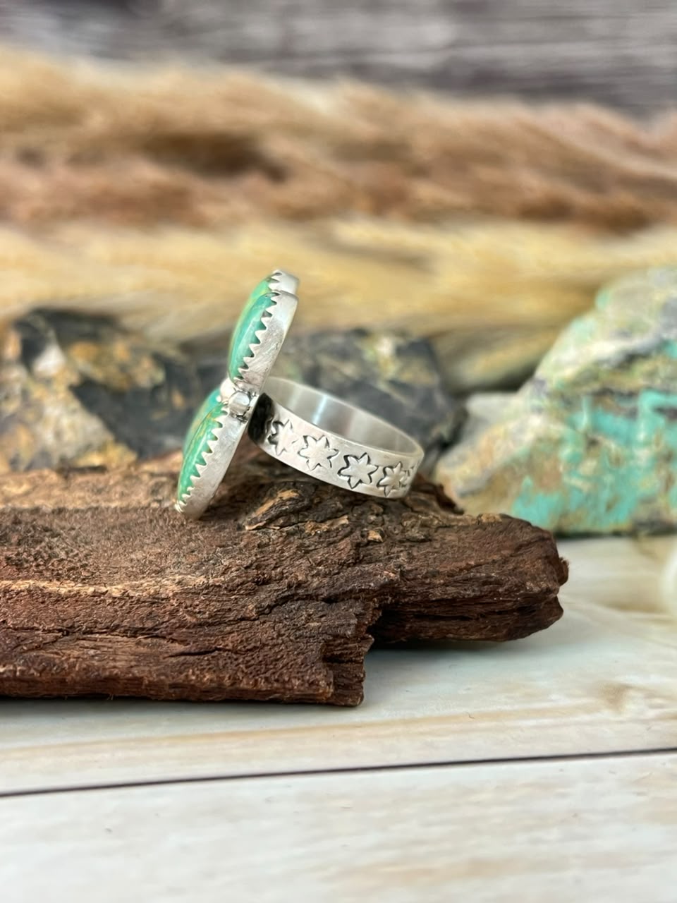 Handmade Sterling Silver Carico Lake Turquoise Adjustable Ring Signed Nizhoni