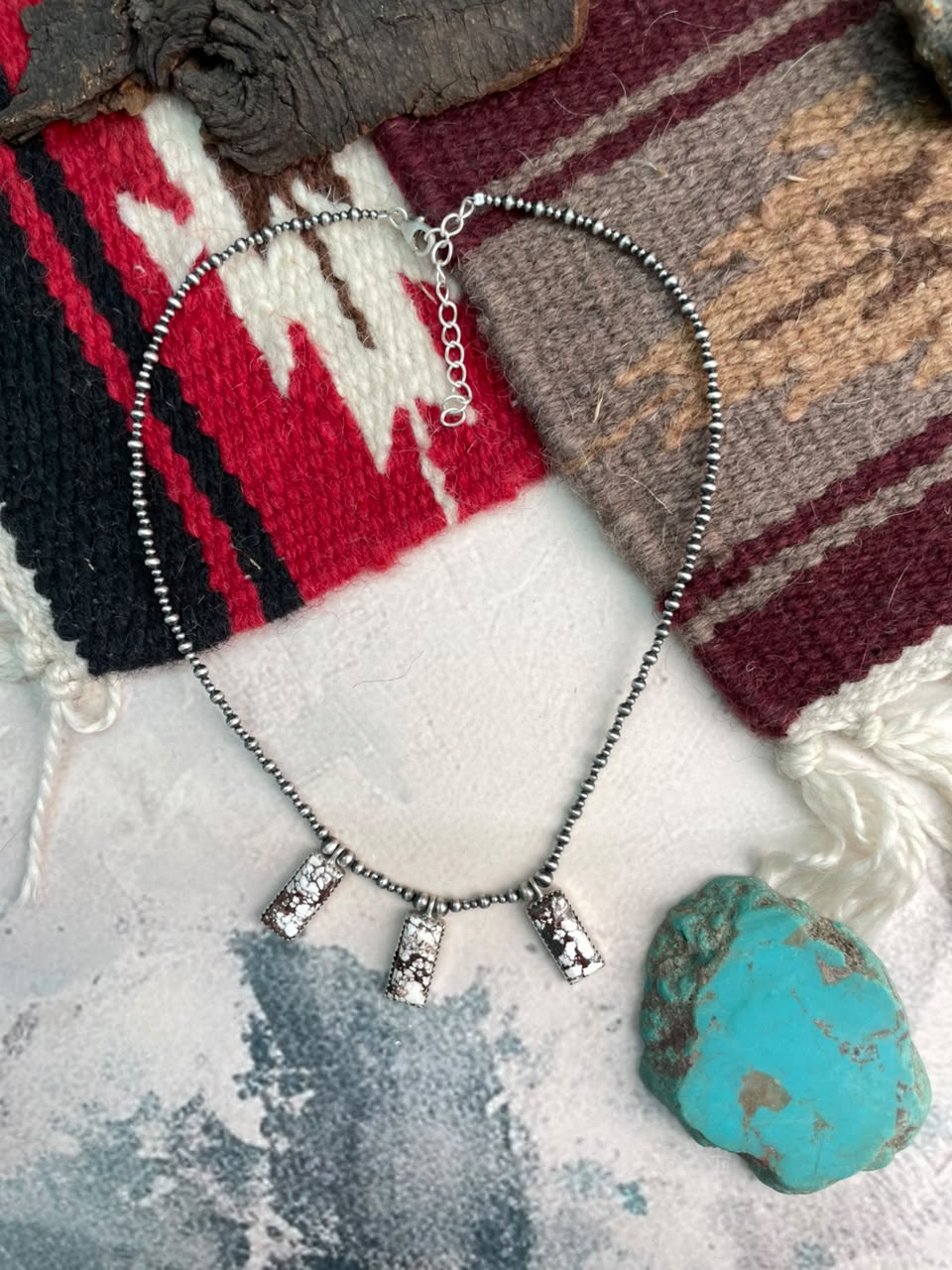 Handmade Sterling Silver Wildhorse Magnesite Beaded Necklace Signed Nizhoni