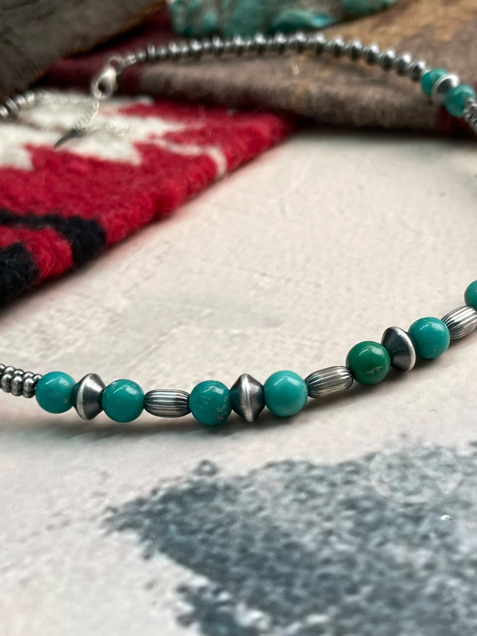 Handmade Sterling Silver Kingman Turquoise Beaded Necklace Signed Nizhoni