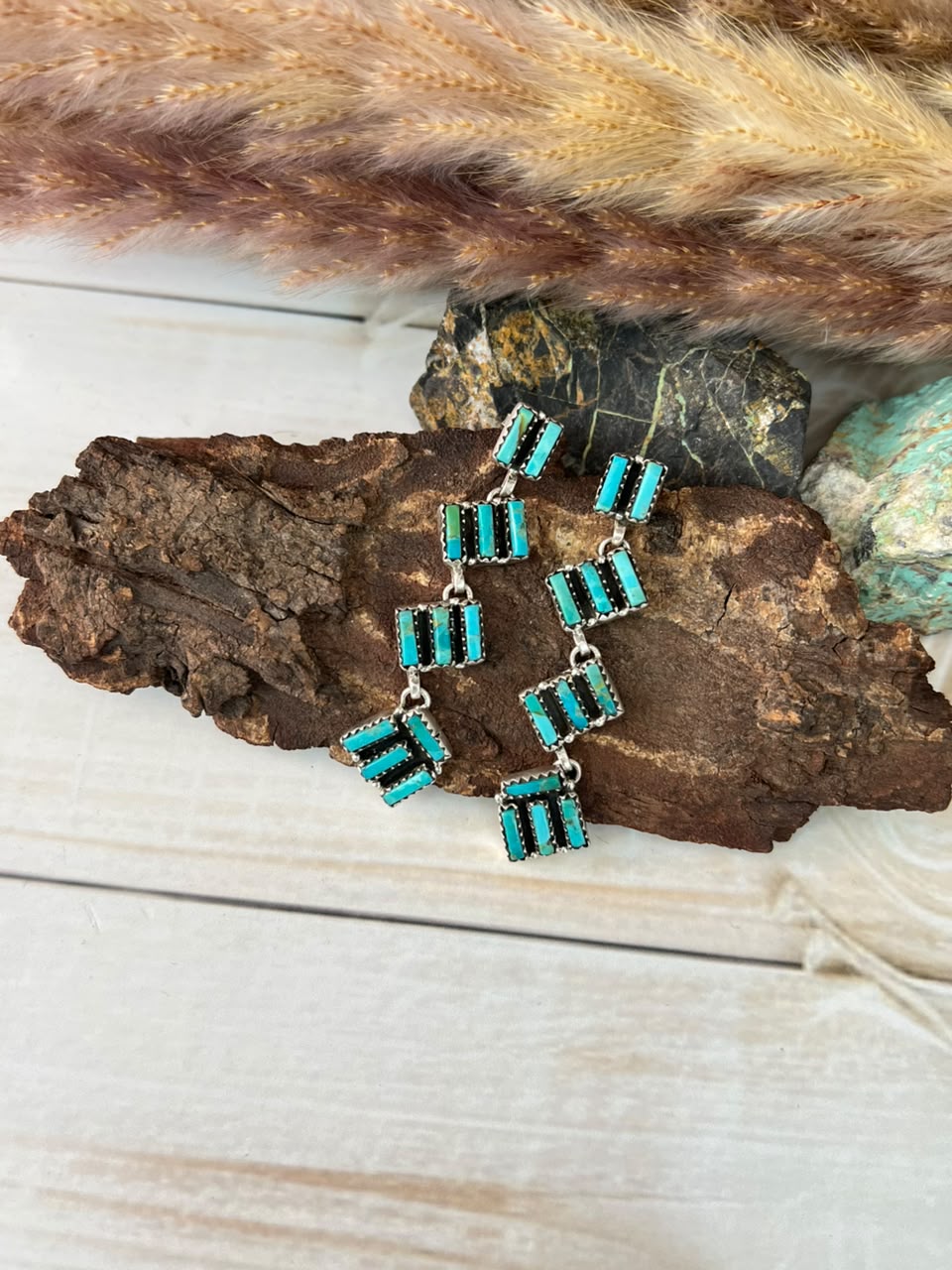 Handmade Sterling Silver Kingman Turquoise Post Dangle Earrings Signed Nizhoni