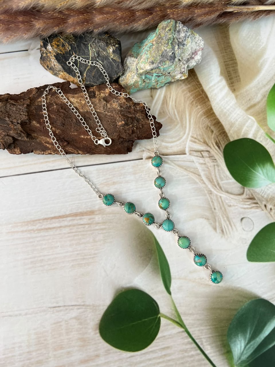 Handmade Sterling Silver Kingman Turquoise 'Y Shaped' Necklace Signed Nizhoni