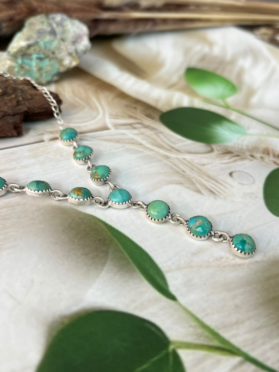 Handmade Sterling Silver Kingman Turquoise 'Y Shaped' Necklace Signed Nizhoni