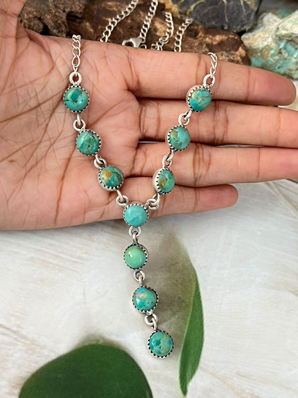 Handmade Sterling Silver Kingman Turquoise 'Y Shaped' Necklace Signed Nizhoni