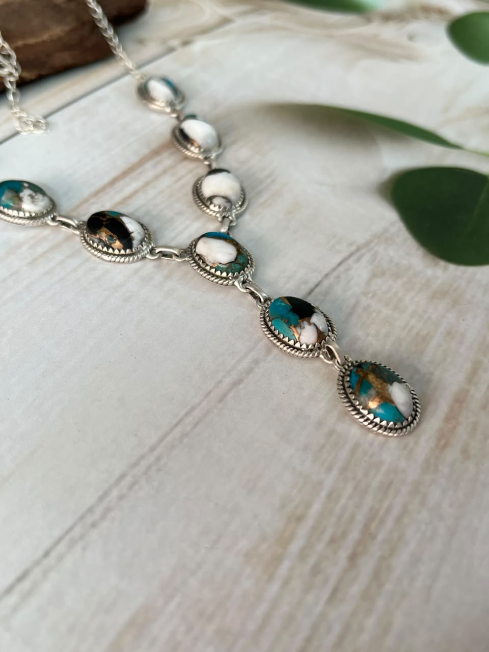 Handmade Sterling Silver Kingman with White Buffalo Turquoise Necklace Signed Nizhoni