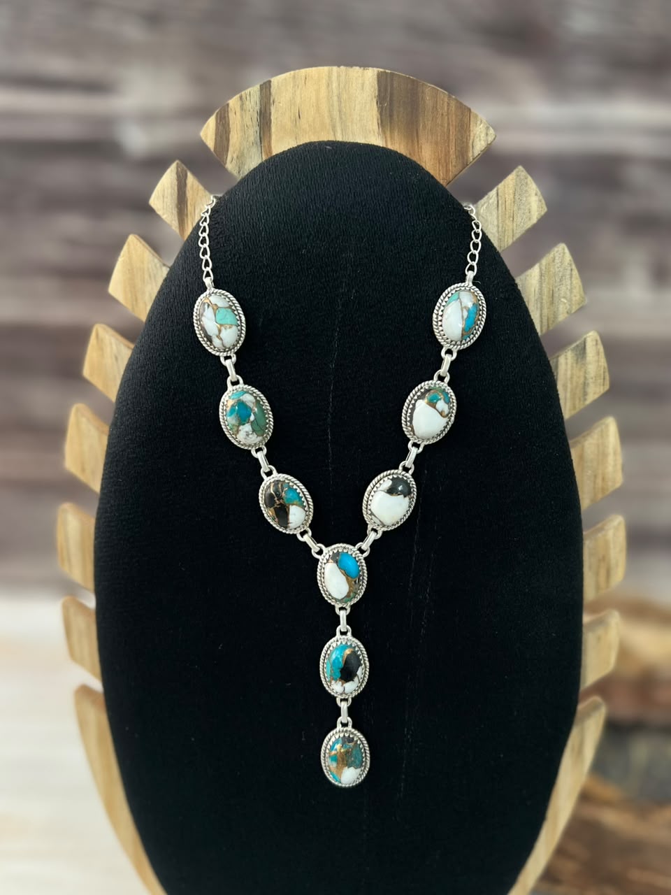 Handmade Sterling Silver Kingman with White Buffalo Turquoise Necklace Signed Nizhoni