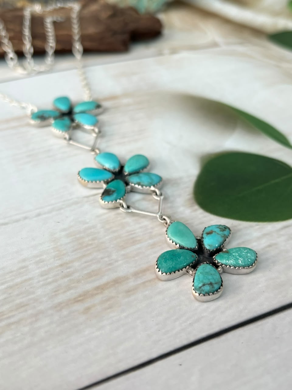Handmade Sterling Silver Campitos Turquoise Drop Necklace Signed Nizhoni