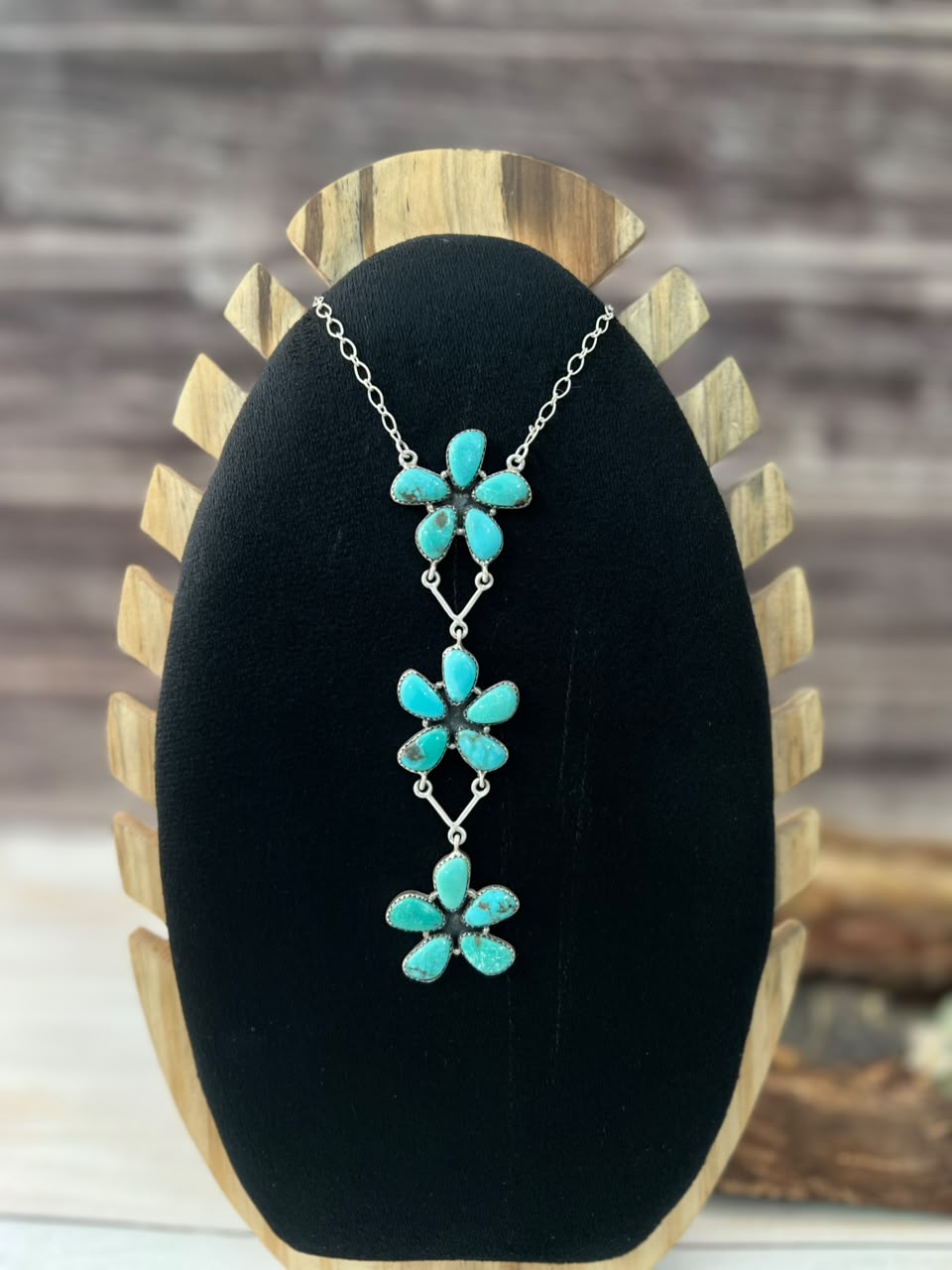 Handmade Sterling Silver Campitos Turquoise Drop Necklace Signed Nizhoni