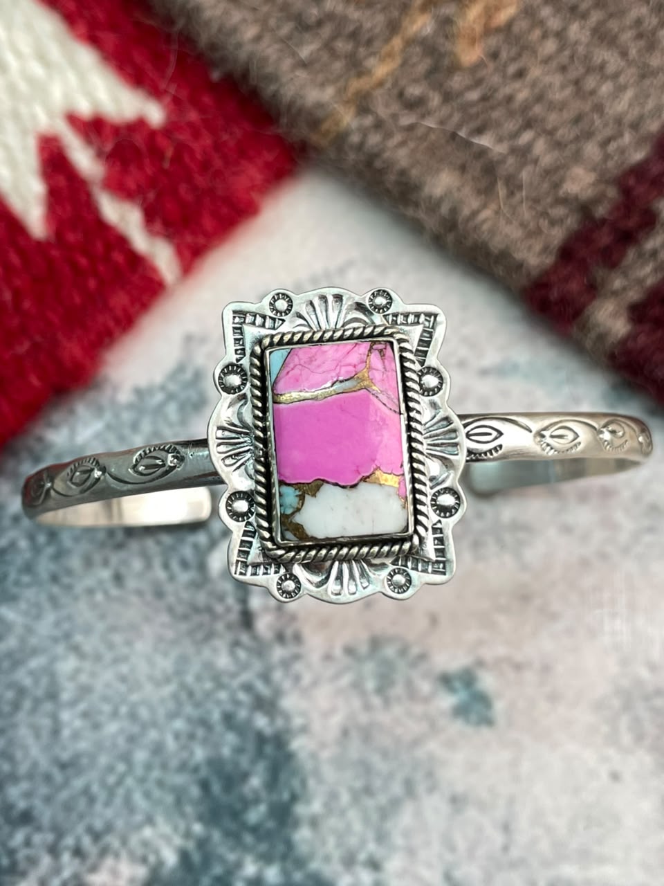 Handmade Sterling Silver Cotton Candy Cuff Bracelet Signed Nizhoni